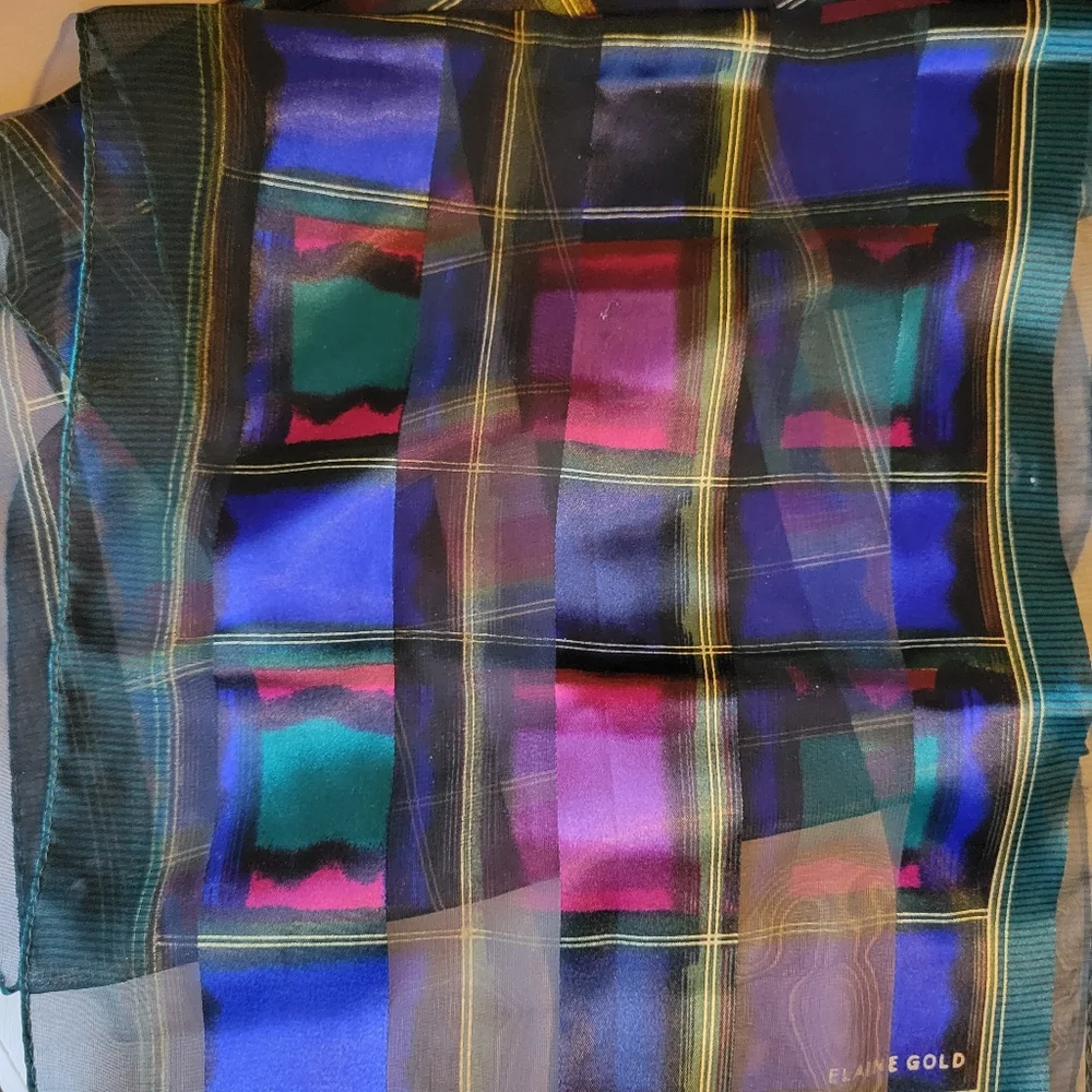 Vintage Elaine Gold Scarf ~ Jewel Tones 70s(?) & single clip earring ~ Art deco-
